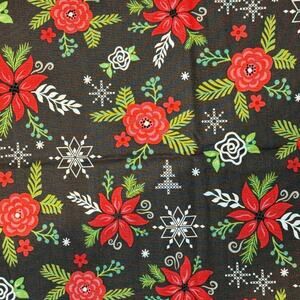 Winter Wonder Charcoal - Riley Blake Designs - Christmas Flower Berries - 1 Yard